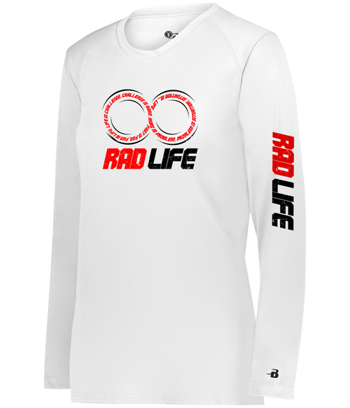 Ladies B-Core Long Sleeve Tee — Circle Logo — White